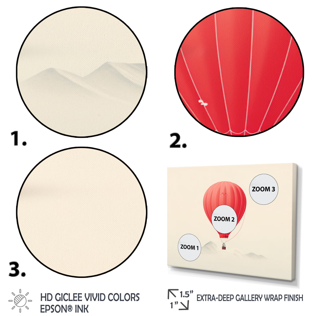 Coral Hot Air Ballon Minimalist I - Hot Air Balloon Canvas Wall Art