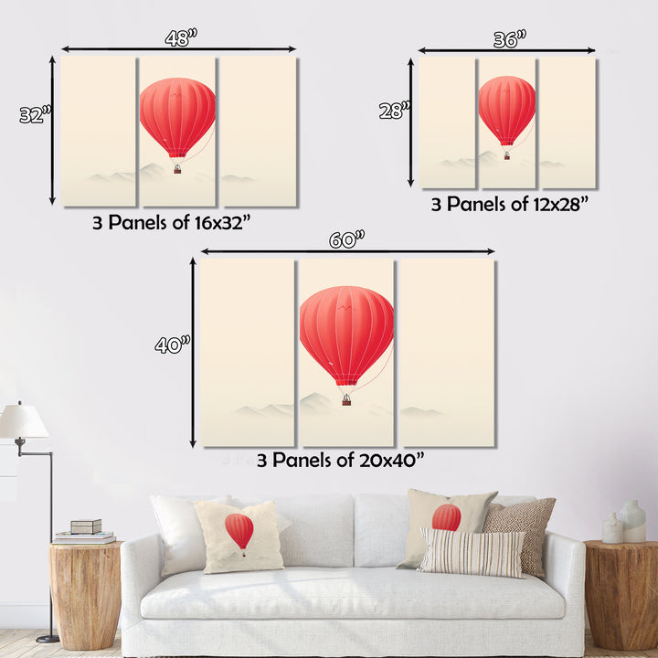 Coral Hot Air Ballon Minimalist I - Hot Air Balloon Canvas Wall Art