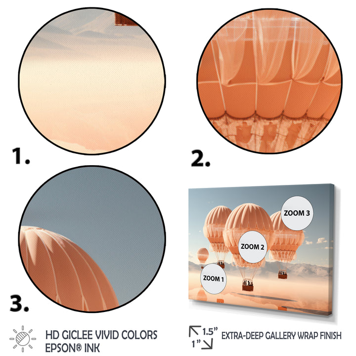 Coral Hot Air Ballon Monochromatic - Hot Air Balloon Canvas Wall Art