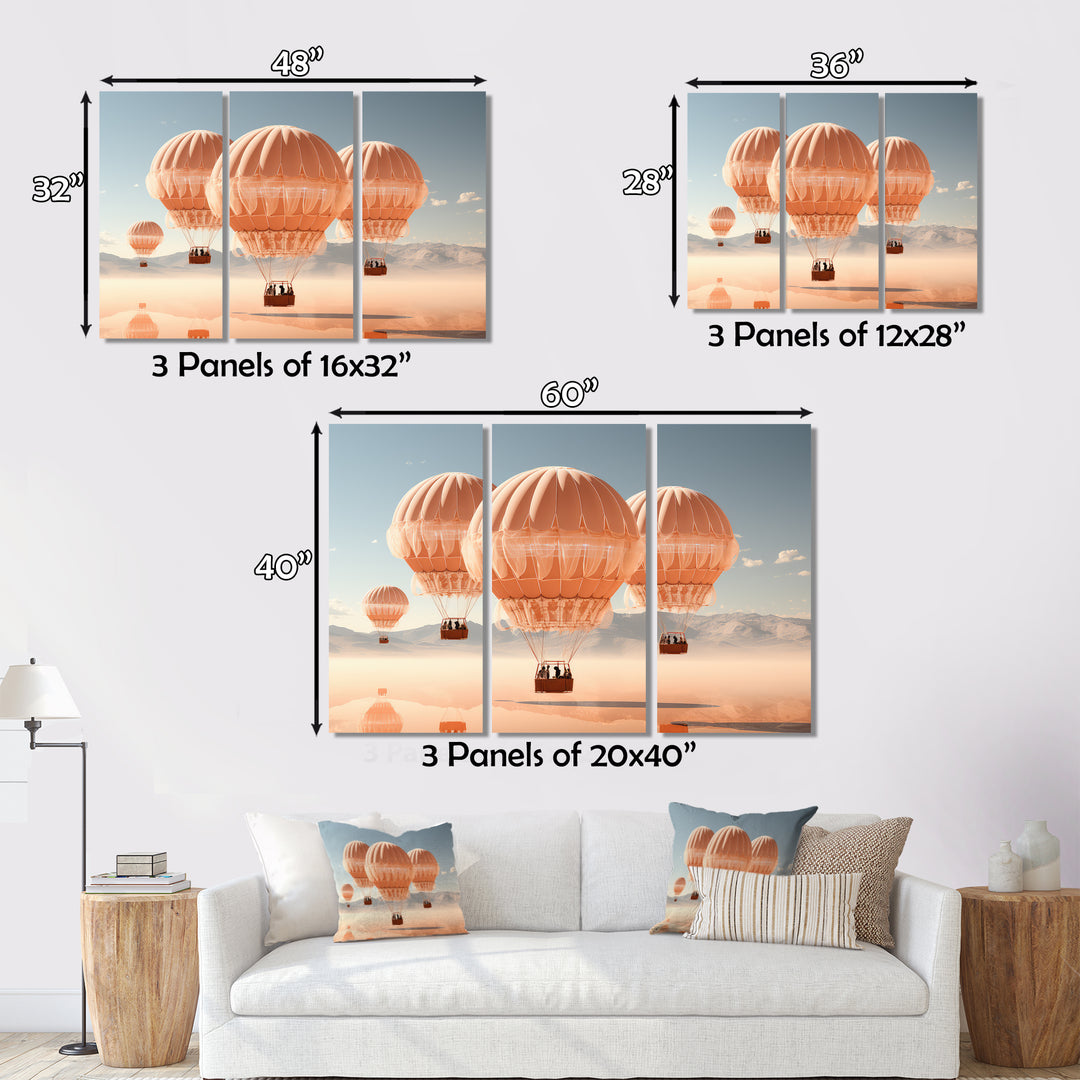 Coral Hot Air Ballon Monochromatic - Hot Air Balloon Canvas Wall Art