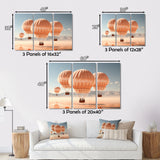 Coral Hot Air Ballon Monochromatic - Hot Air Balloon Canvas Wall Art
