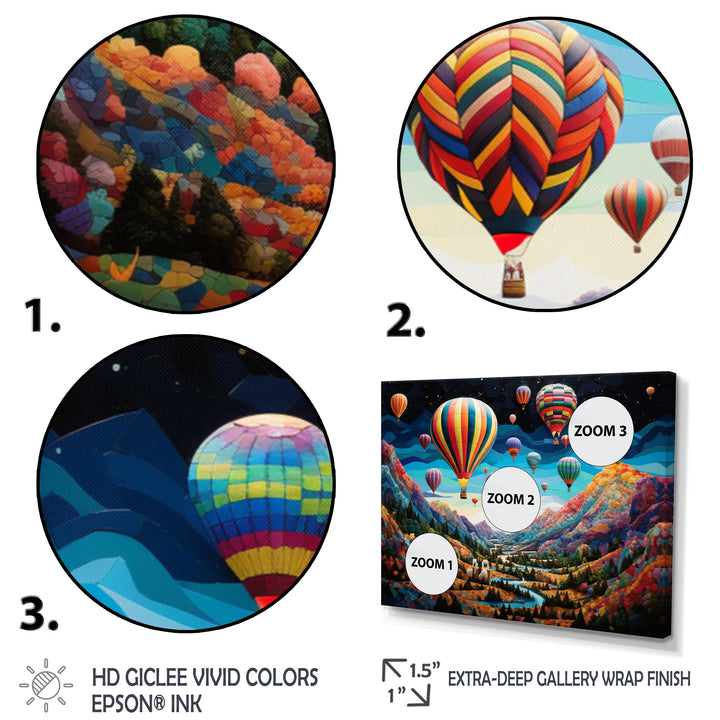 Teal Hot Air Ballon Mosaic - Hot Air Balloon Canvas Wall Art