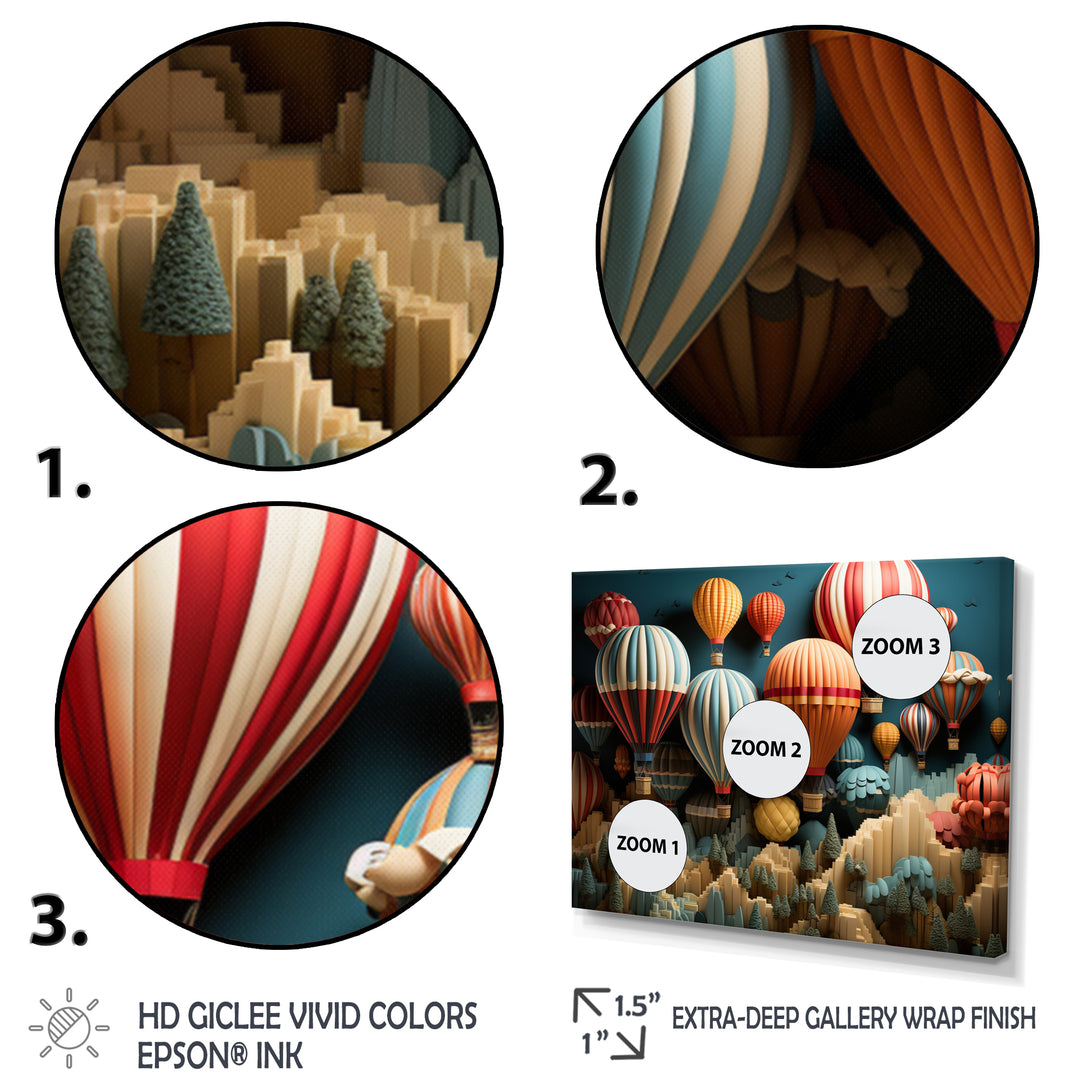 Red Hot Air Ballon Mosaic I - Hot Air Balloon Canvas Wall Art