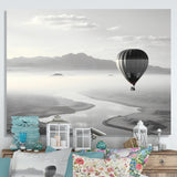 Grey Hot Air Balloon Monochrome - Hot Air Balloon Canvas Wall Art