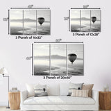 Grey Hot Air Balloon Monochrome - Hot Air Balloon Canvas Wall Art