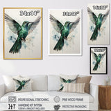 Teal Grey Hummingbird Enchanting Hum - Hummingbird Living Room Wall Art