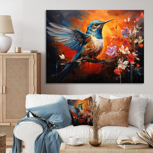 Teal Orange Hummingbird Enchanting Hum Collage - Hummingbird Bedroom Wall Art