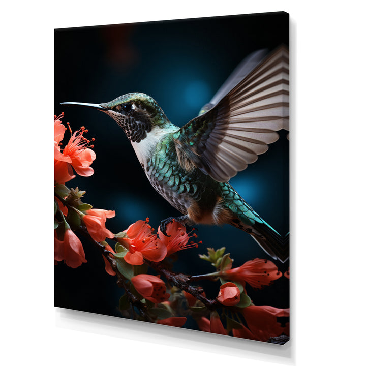 Teal Coral Hummingbird Portrait Vibrant - Teal Hummingbird Wall Art