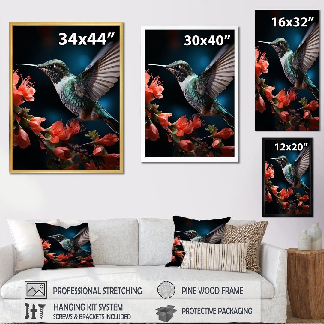 Teal Coral Hummingbird Portrait Vibrant - Teal Hummingbird Wall Art
