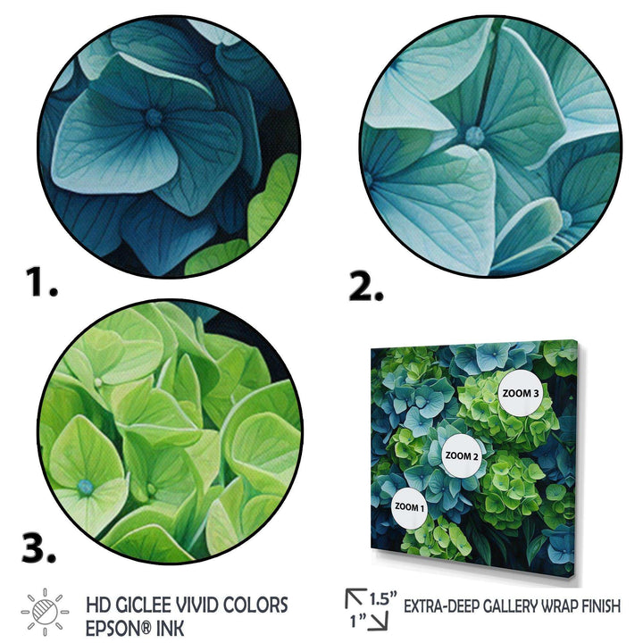 Green Blue Hydrangea Emerald Blooms - Floral Canvas Wall Art
