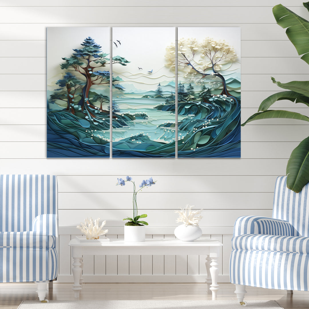 Teal White Iceberg Glacial Reflections - Multi-Panels