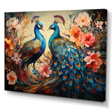 Blue Coral Indian Art Dancing Peacocks I - People Canvas Wall Art