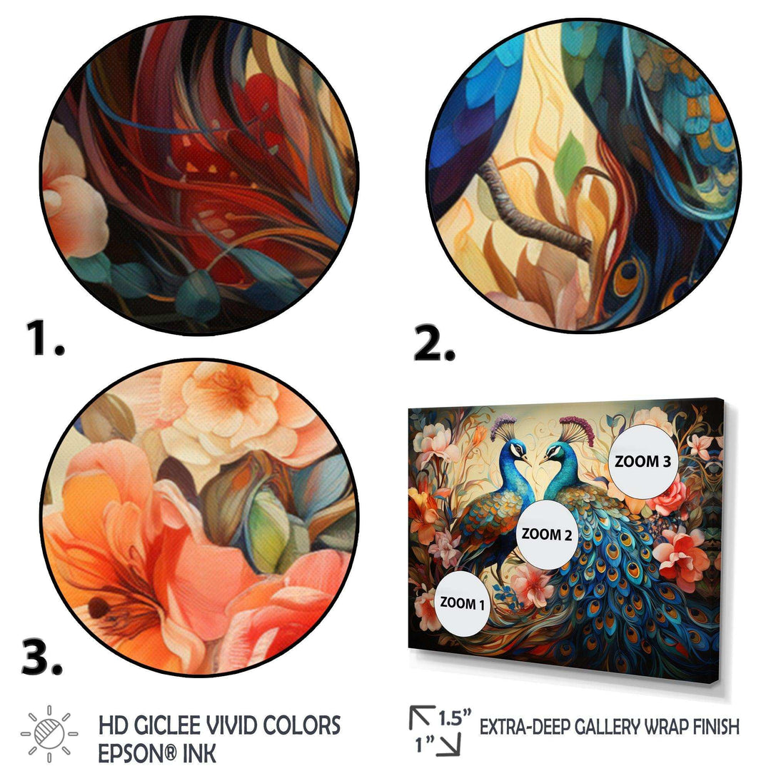 Blue Coral Indian Art Dancing Peacocks I - People Canvas Wall Art