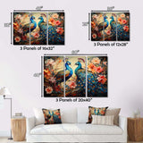 Blue Coral Indian Art Dancing Peacocks I - People Canvas Wall Art