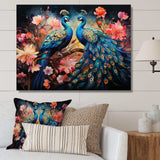 Blue Coral Indian Art Dancing Peacocks II - People Canvas Wall Art