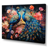 Blue Coral Indian Art Dancing Peacocks II - People Canvas Wall Art