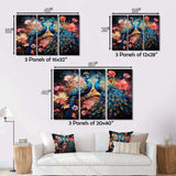 Blue Coral Indian Art Dancing Peacocks II - People Canvas Wall Art