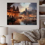 Beige Grey Indian Art Ghats Of - People Canvas Wall Art