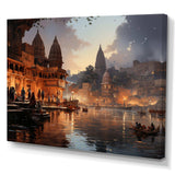 Beige Grey Indian Art Ghats Of - People Canvas Wall Art