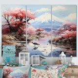Japon Art Pink Mount Fuji I - 3-Piece Canvas Wall Art