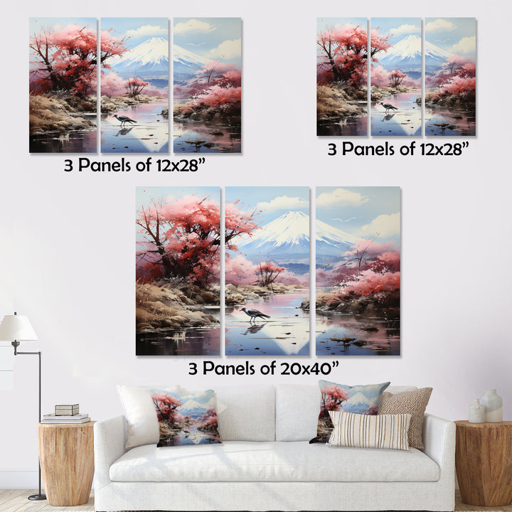 Japon Art Pink Mount Fuji I - 3-Piece Canvas Wall Art
