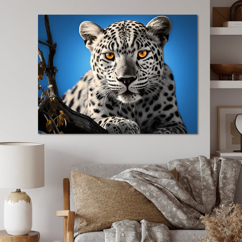 Blue Monochrome Leopard Portrait - Leopard Canvas Wall Art