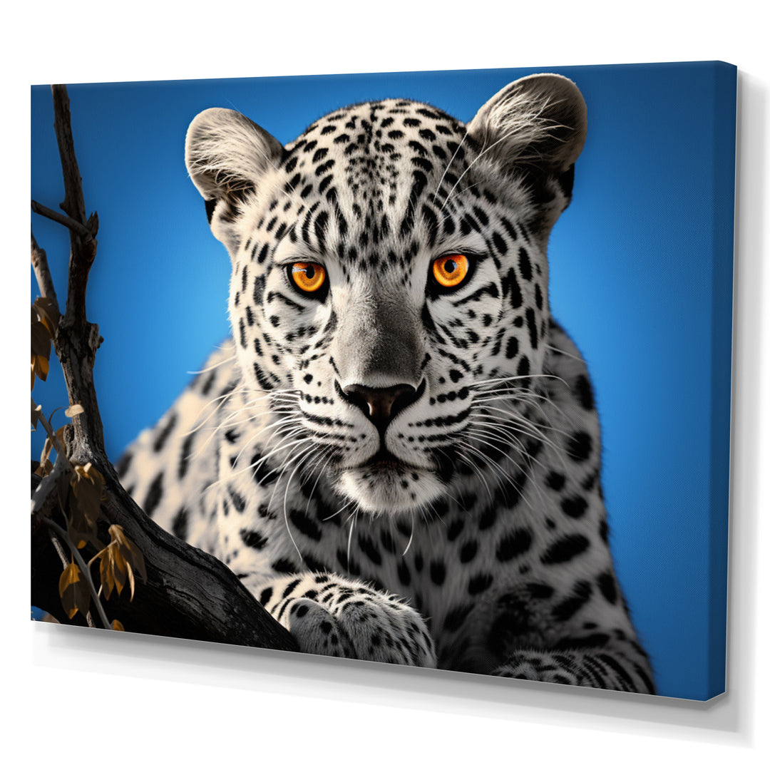 Blue Monochrome Leopard Portrait - Leopard Canvas Wall Art