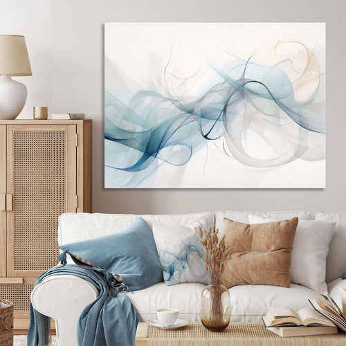 White Grey Line Art Abstract Calligraphy - Abstract Canvas Wall Art