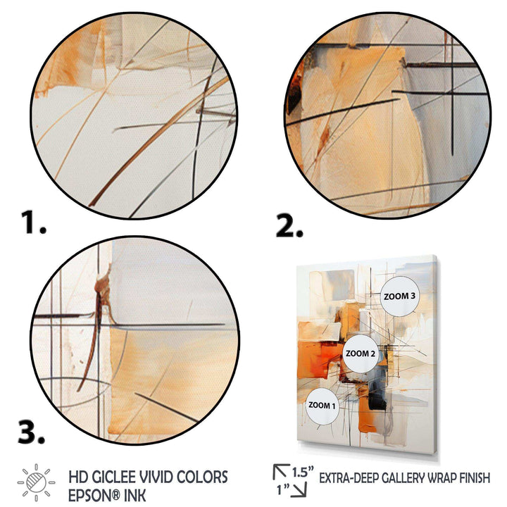 Designart Orange Grey Line Art Abstract Expressionism - Abstract Canvas Wall Art