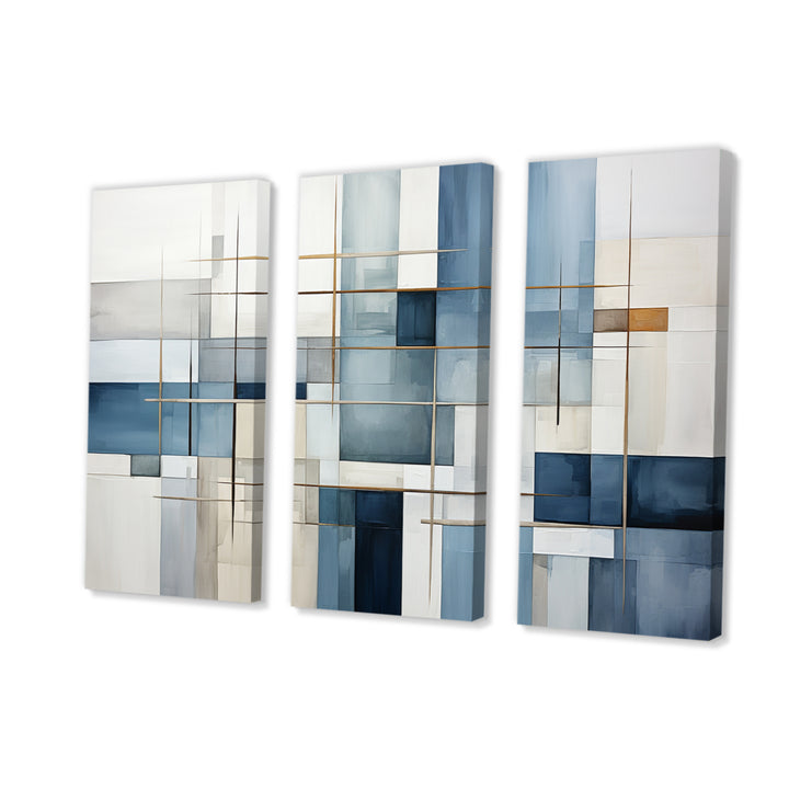 Blue Grey Line Art Abstract Geometrics I - Multi-Panels