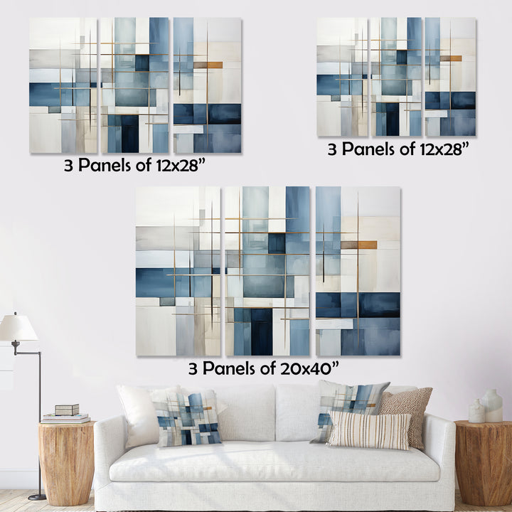 Blue Grey Line Art Abstract Geometrics I - Multi-Panels