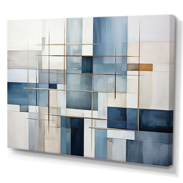 Blue Grey Line Art Abstract Geometrics I - Abstract Canvas Wall Art
