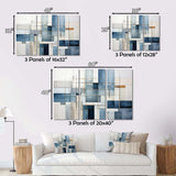 Blue Grey Line Art Abstract Geometrics I - Abstract Canvas Wall Art