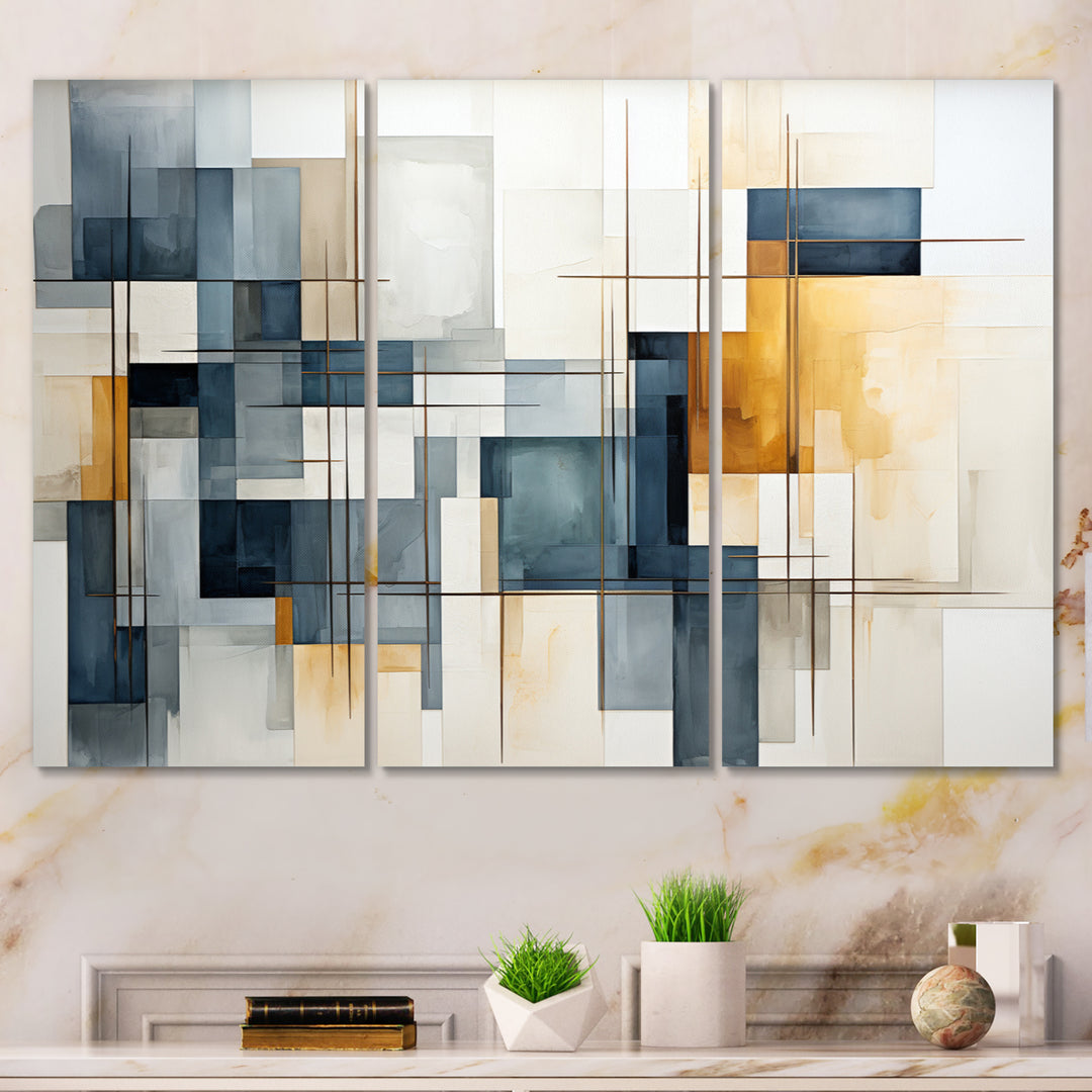 Blue Grey Line Art Abstract Geometrics III - Multi-Panels