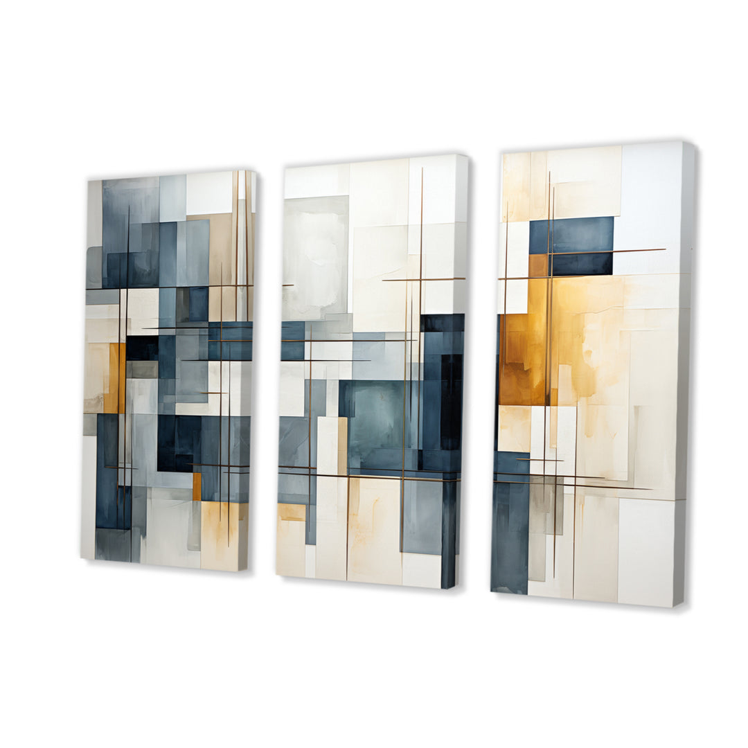 Blue Grey Line Art Abstract Geometrics III - Multi-Panels