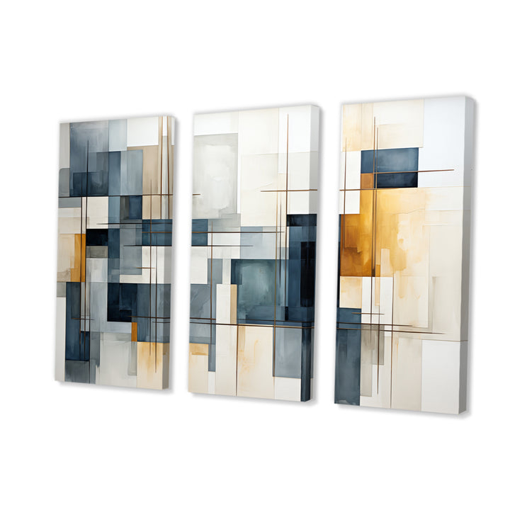 Blue Grey Line Art Abstract Geometrics III - Multi-Panels
