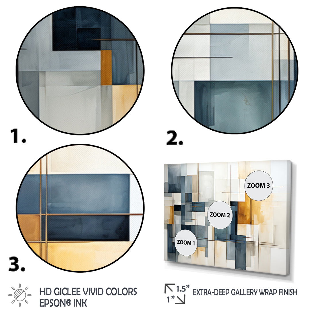 Blue Grey Line Art Abstract Geometrics III - Multi-Panels