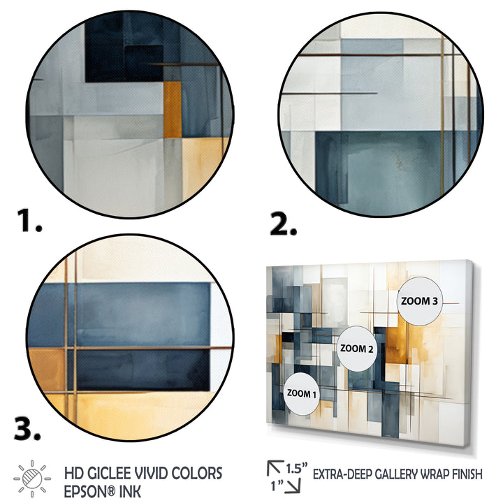 Blue Grey Line Art Abstract Geometrics III - Multi-Panels