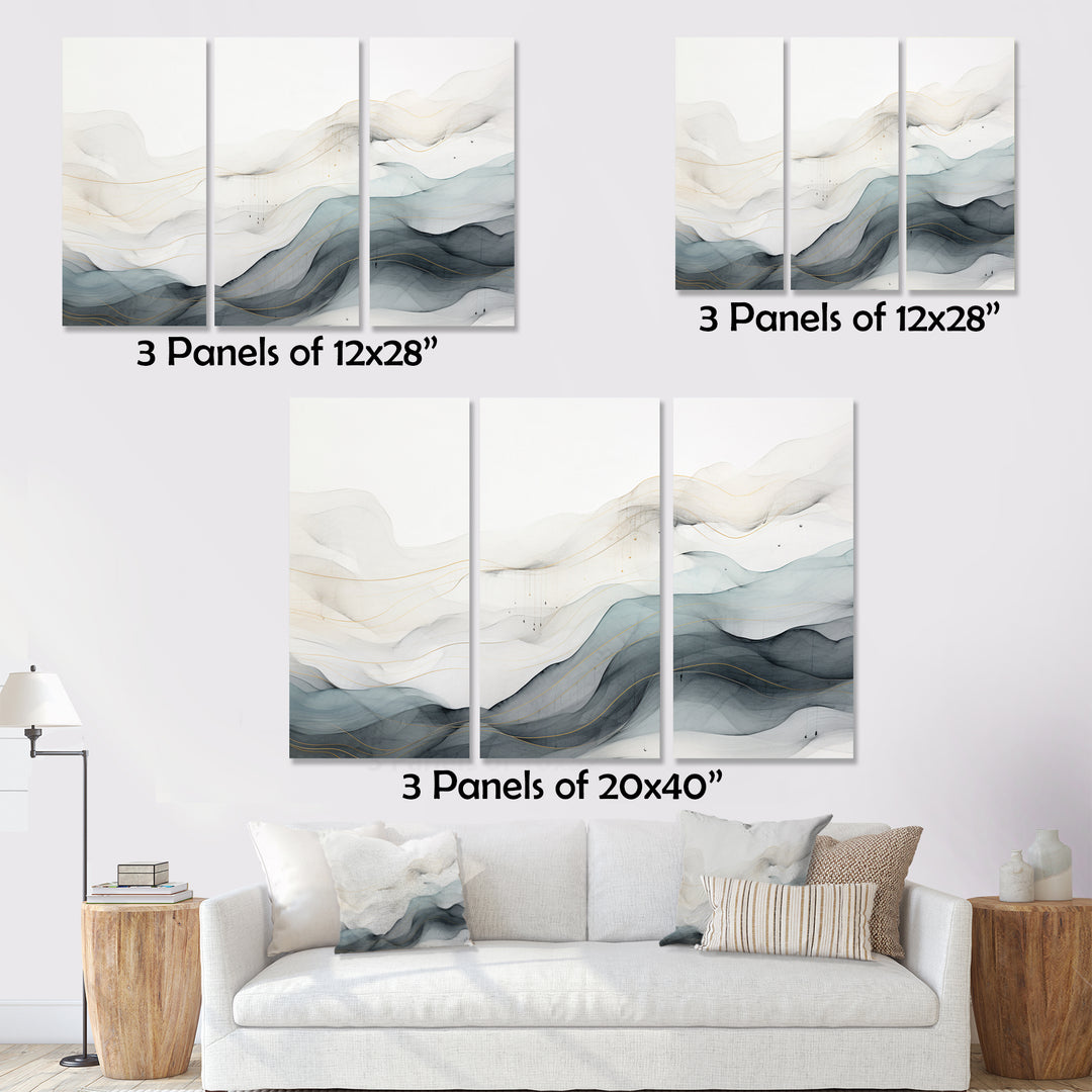Blue Grey Line Art Conceptual Abstract II - Multi-Panels