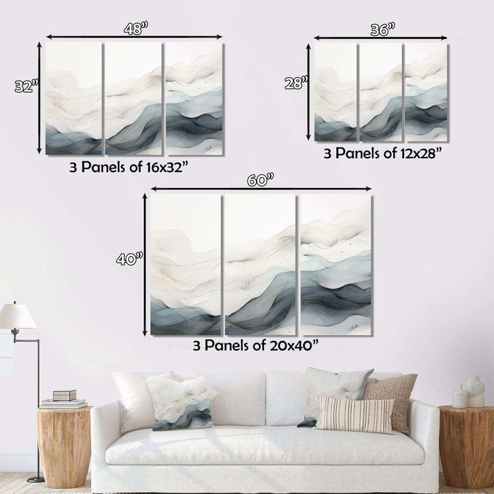 Blue Grey Line Art Conceptual Abstract II - Abstract Canvas Wall Art