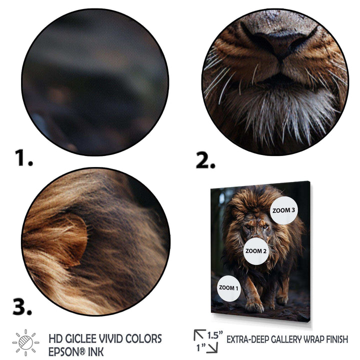 Black And White Lion Portrait Vibrant I - Animals Canvas Wall Art