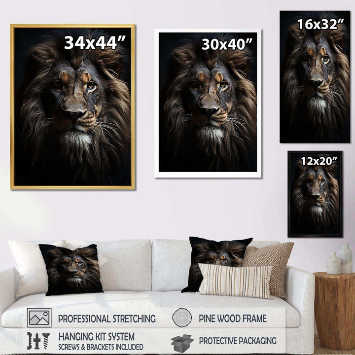 Black And White Lion Portrait Vibrant II - Animals Canvas Wall Art
