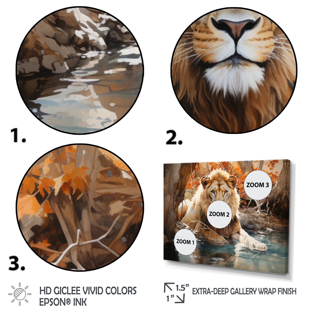 Lion Watercolor Oasis Watercolor - Lion Canvas Wall Art