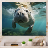 Turquoise Grey Manatee Portrait - Manatee Canvas Wall Art