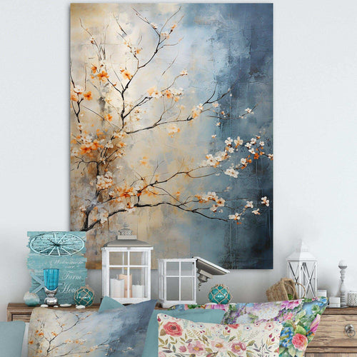 Orange Teal Maple Tree Glowing Embers III - Floral Canvas Wall Art