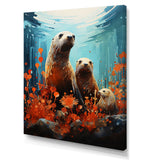 Teal Orange Marine Animals Curious Sea - Marine Animals Canvas Wall Art