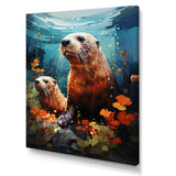 Teal Brown Marine Animals Curious Sea - Marine Animals Wall Decor
