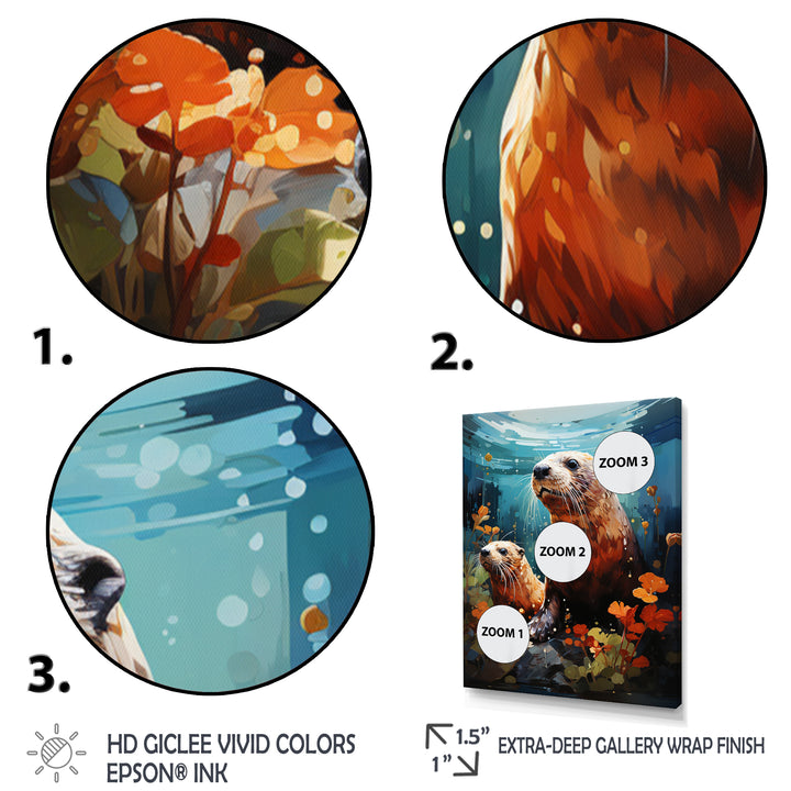 Teal Brown Marine Animals Curious Sea - Marine Animals Wall Decor