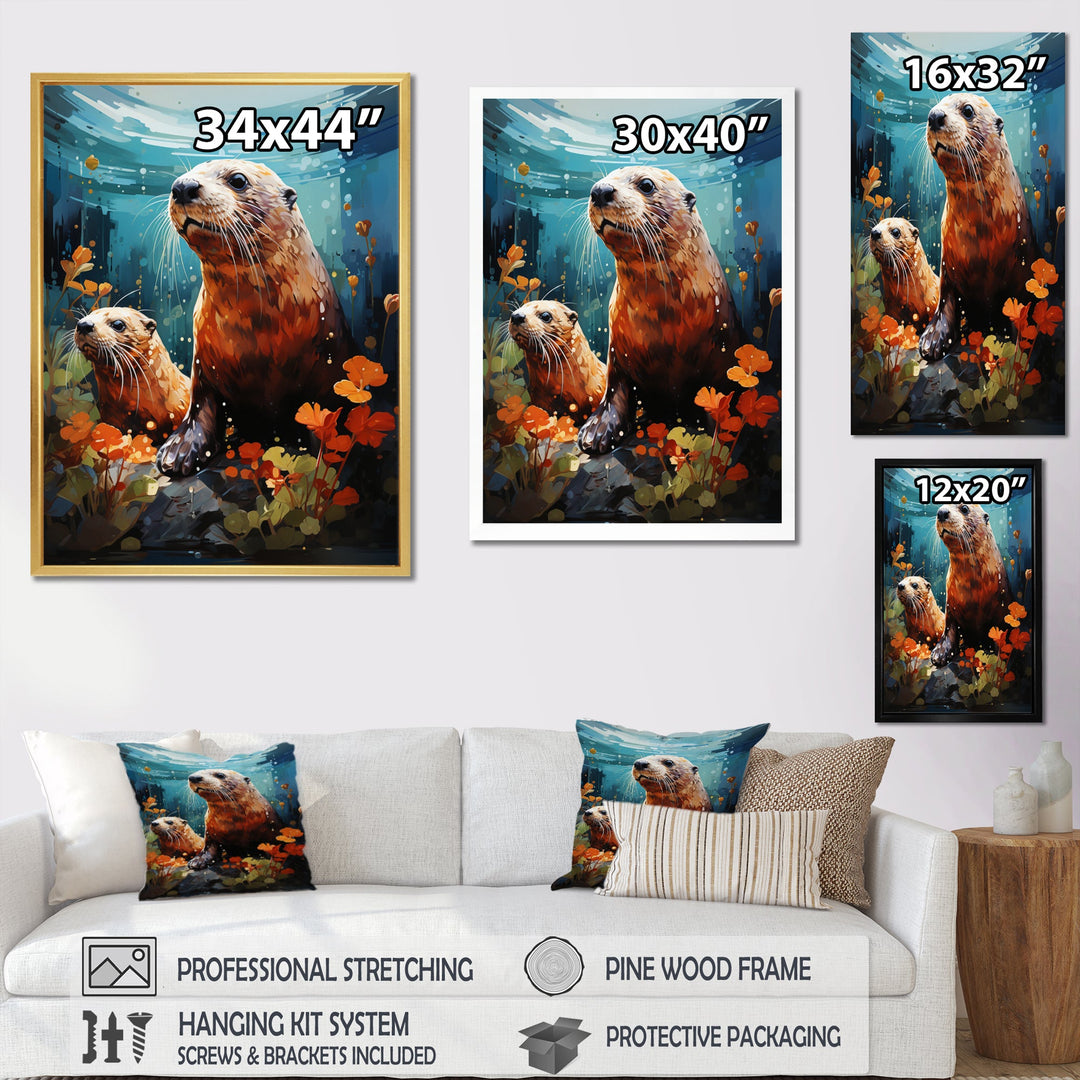 Teal Brown Marine Animals Curious Sea - Marine Animals Wall Decor