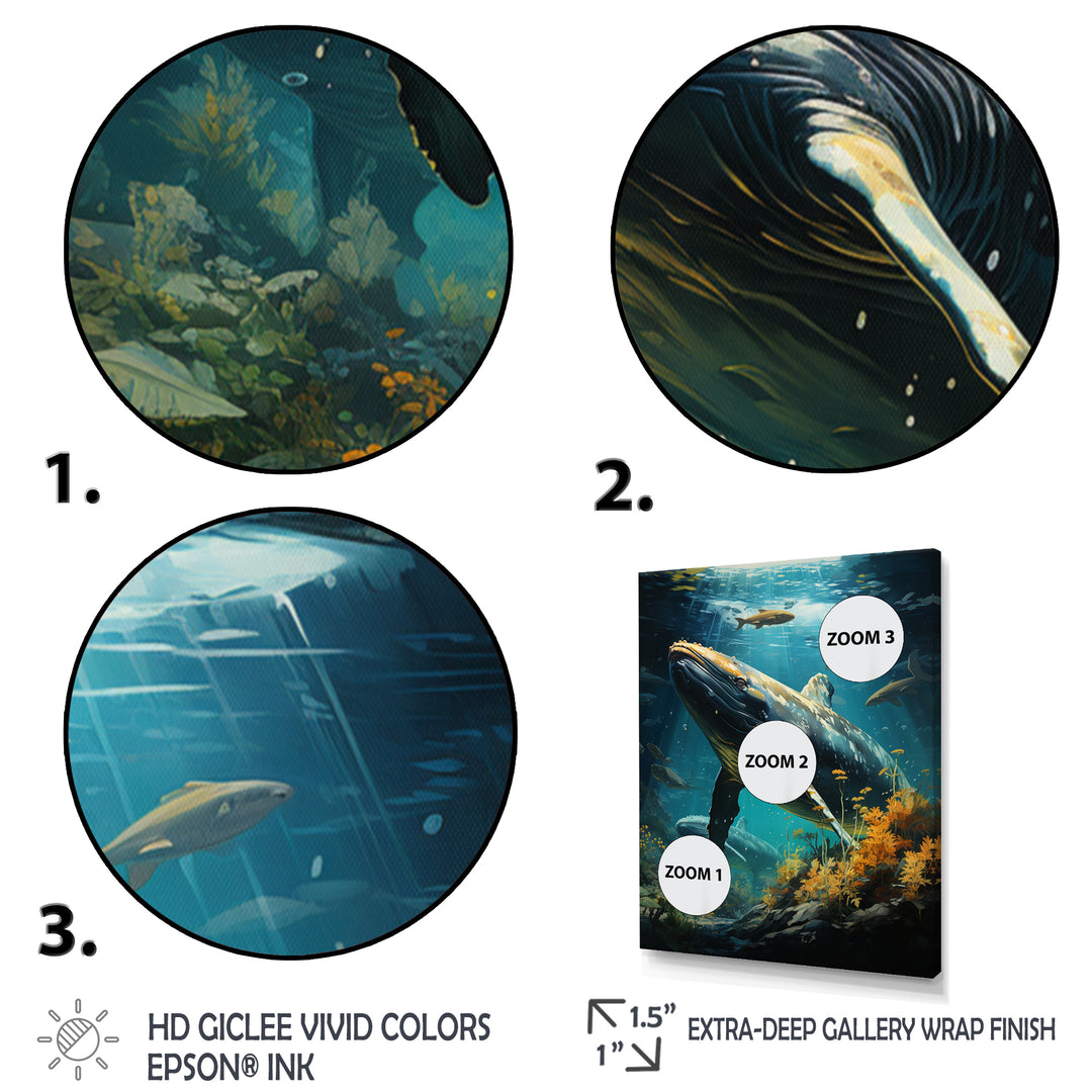 Teal Yellow Marine Animals Graceful Giants - Teal Marine Animals Wall Art